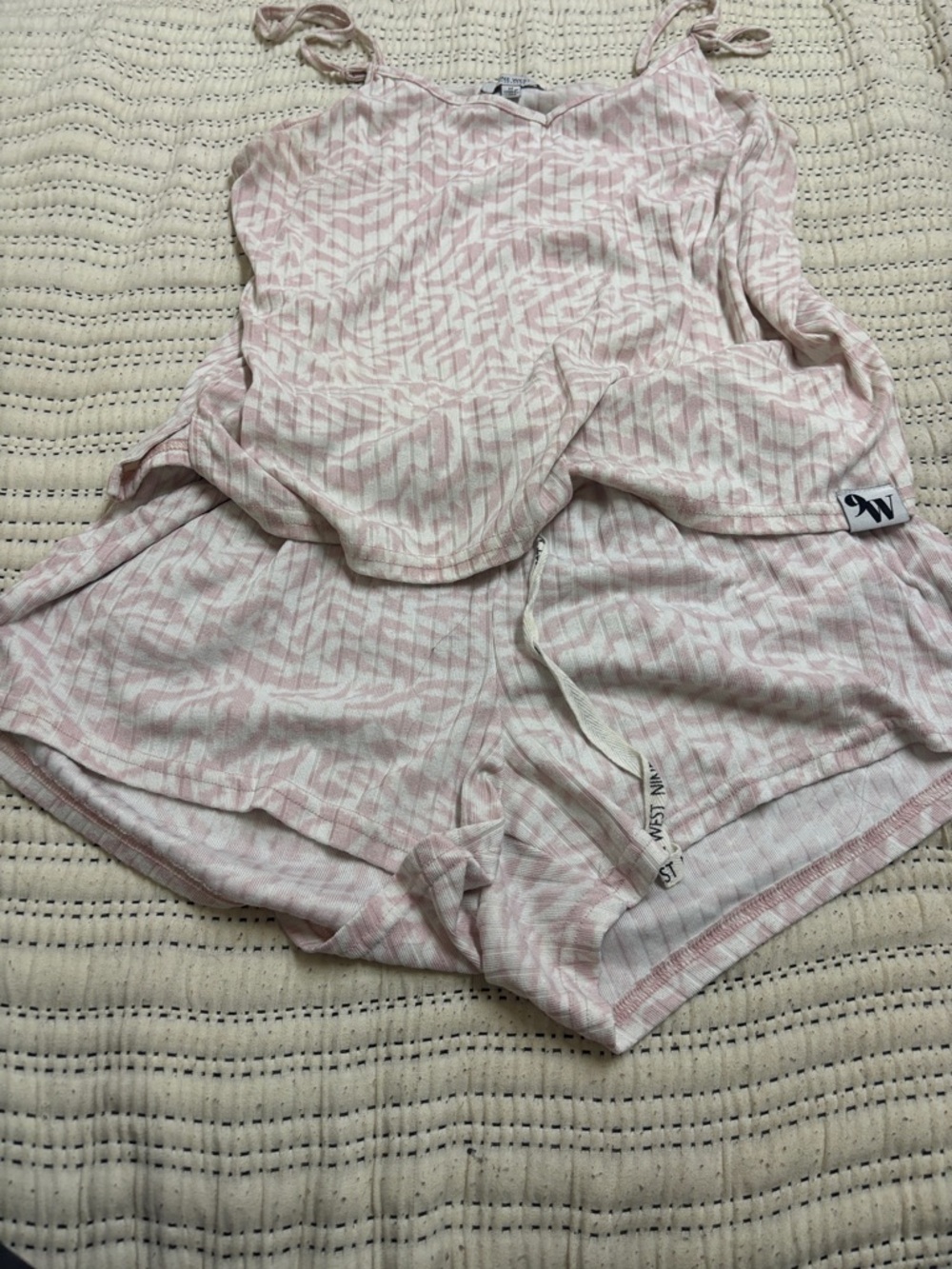 Women’s Pink Printed Pajama Set - Soft Tank & Shorts